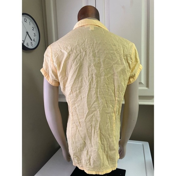 Coldwater Creek Large Women's Blouse Top Yellow Smocked Sheer Lightweight Button - Picture 4 of 12
